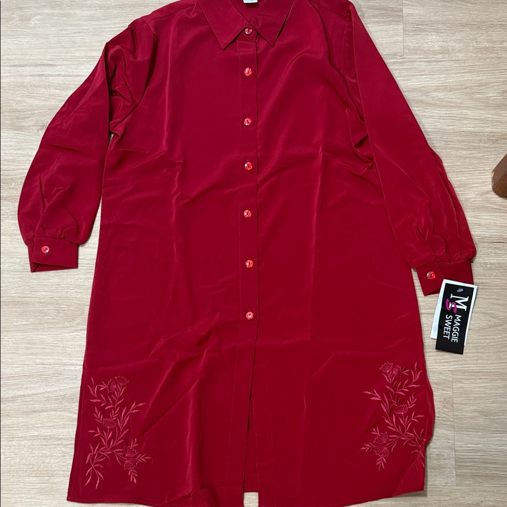 Vintage Maggie Sweet Red Button-Up Shirt Dress - Picture 3 of 5